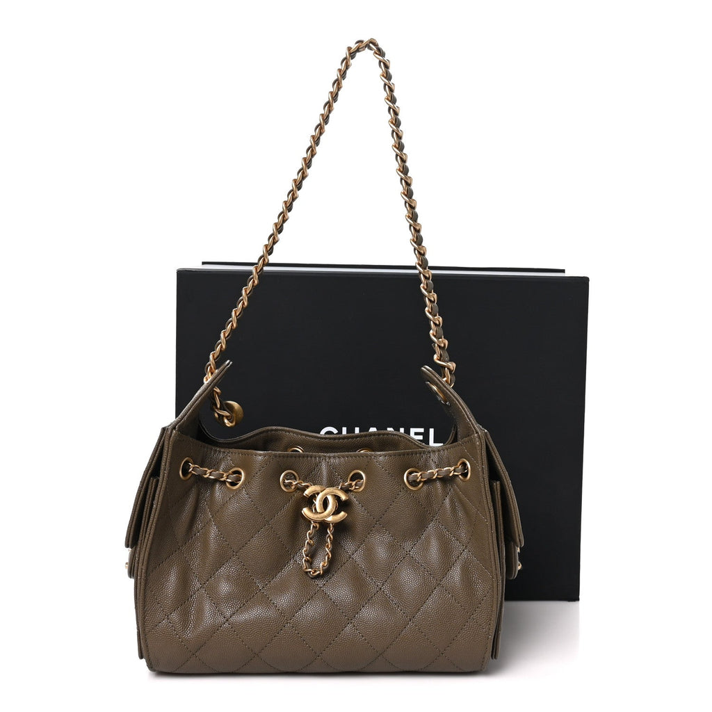 Caviar Quilted Mini Chanel 25 Handbag Dark Khaki