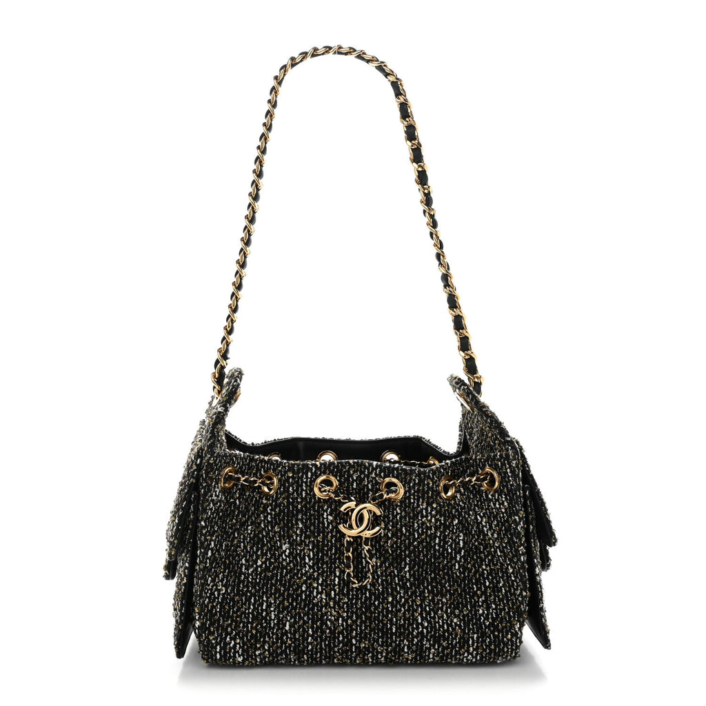 Tweed Quilted Mini Chanel 25 Handbag Black Ivory