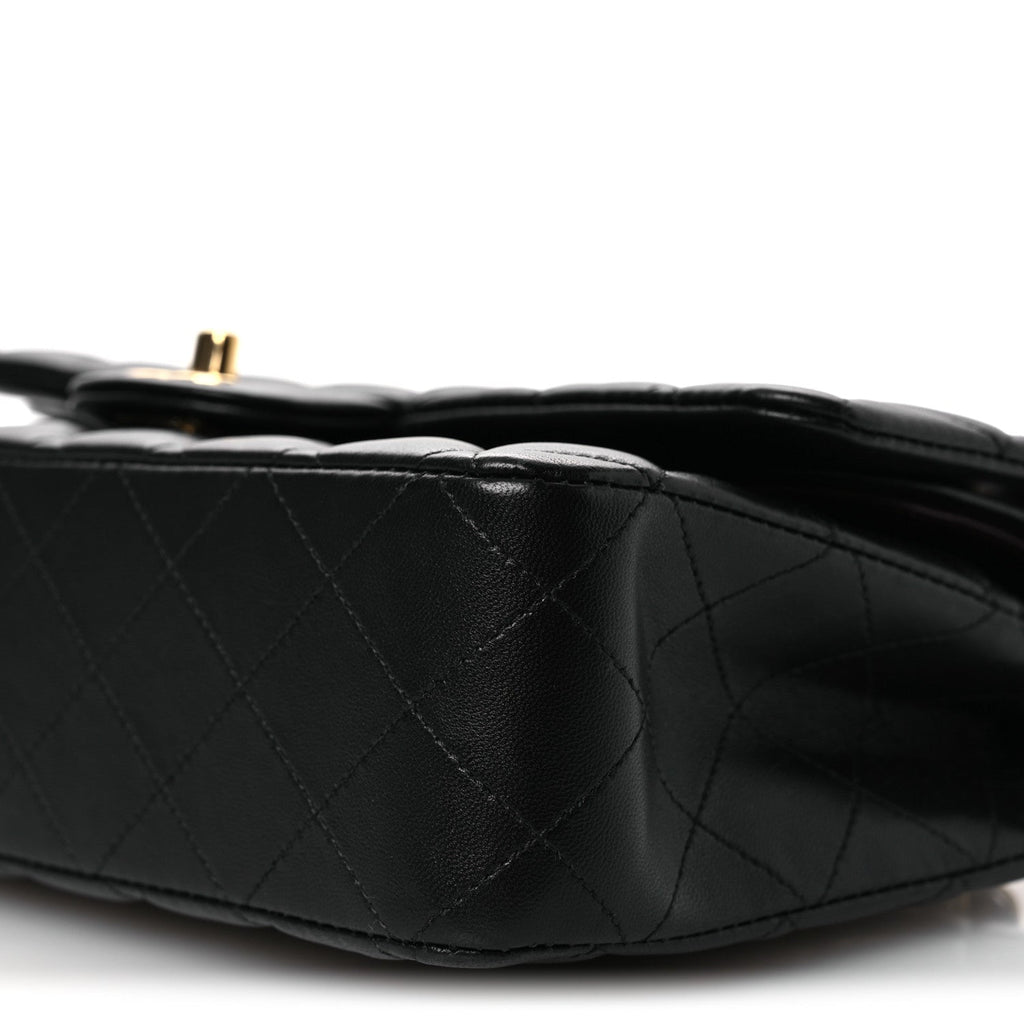 Lambskin Quilted Medium Double Flap Black