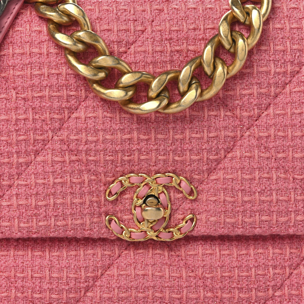 Metallic Tweed Quilted Large Chanel 19 Flap Pink