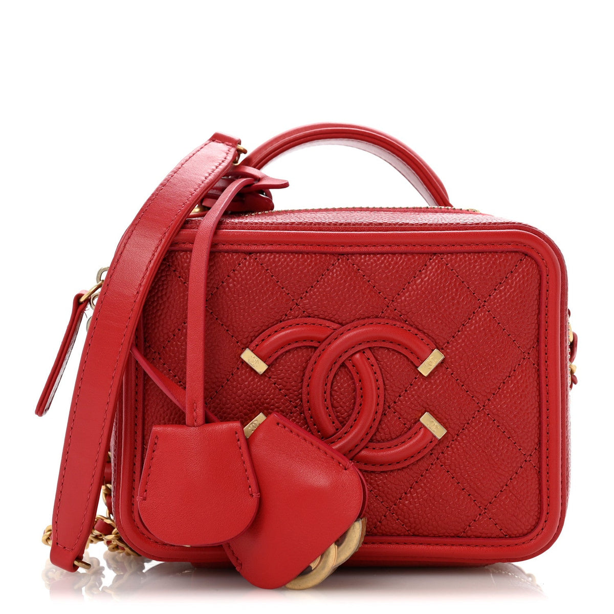 Caviar Quilted Small CC Filigree Vanity Case Red