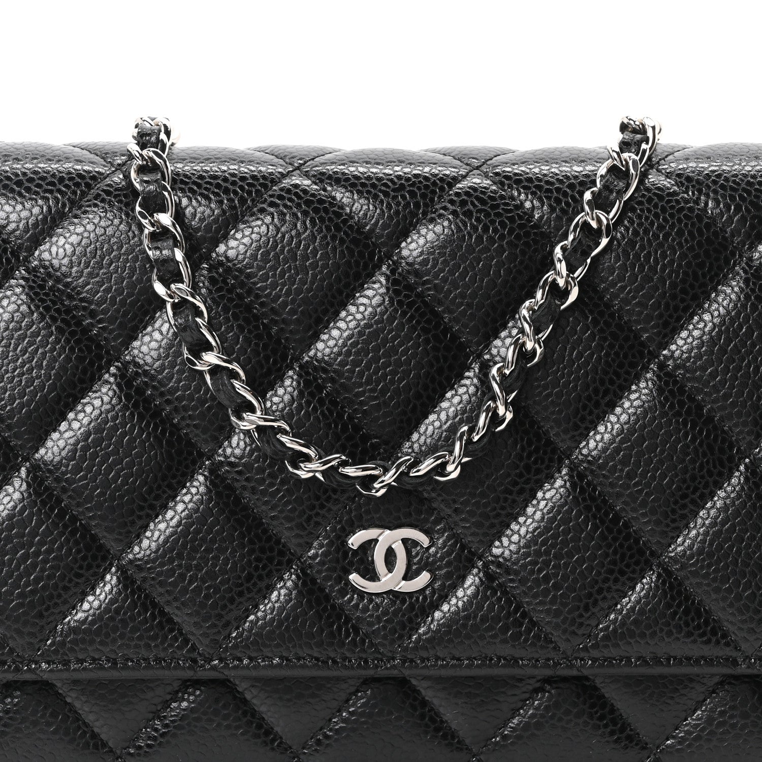 Caviar Quilted Wallet on Chain WOC Black