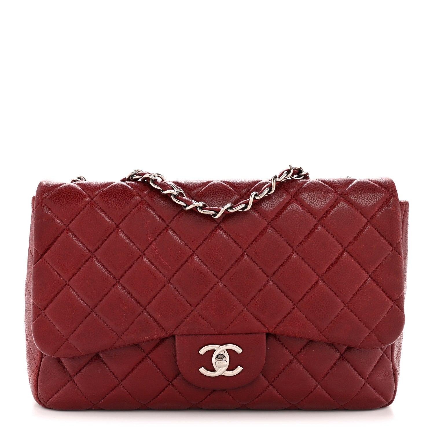 Caviar Quilted Jumbo Double Flap Dark Red