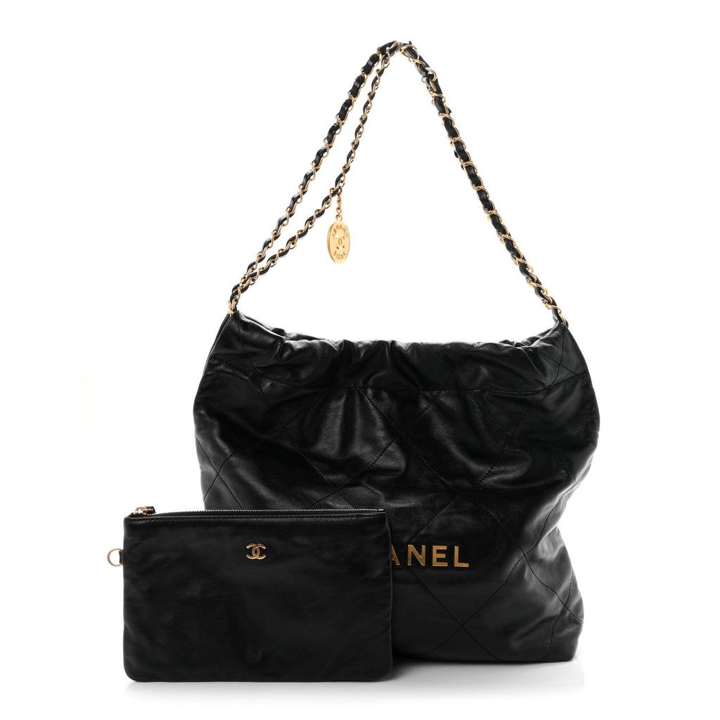 Shiny Calfskin Quilted Small Chanel 22 Black
