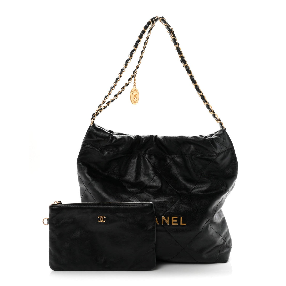 Shiny Calfskin Quilted Small Chanel 22 Black