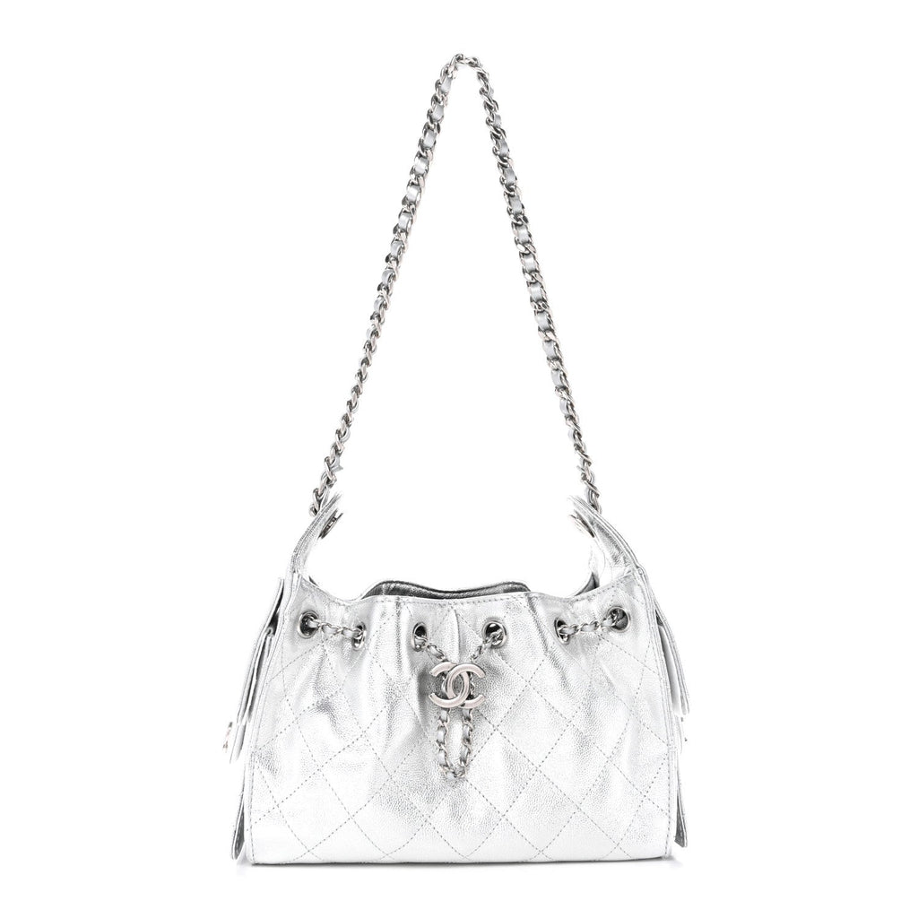 Metallic Caviar Quilted Mini Chanel 25 Handbag Silver
