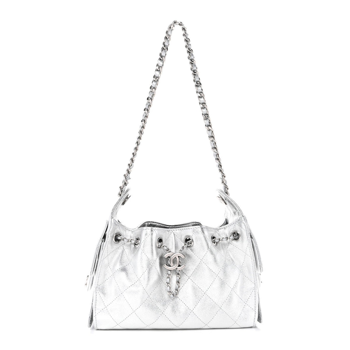 Metallic Caviar Quilted Mini Chanel 25 Handbag Silver