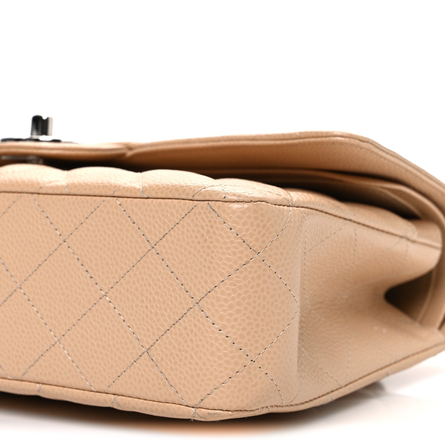 Caviar Quilted Medium Double Flap Beige
