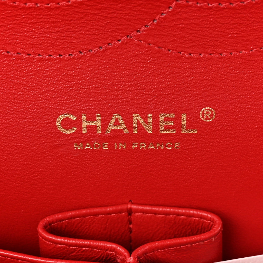 Lambskin Quilted Jumbo Double Flap Red