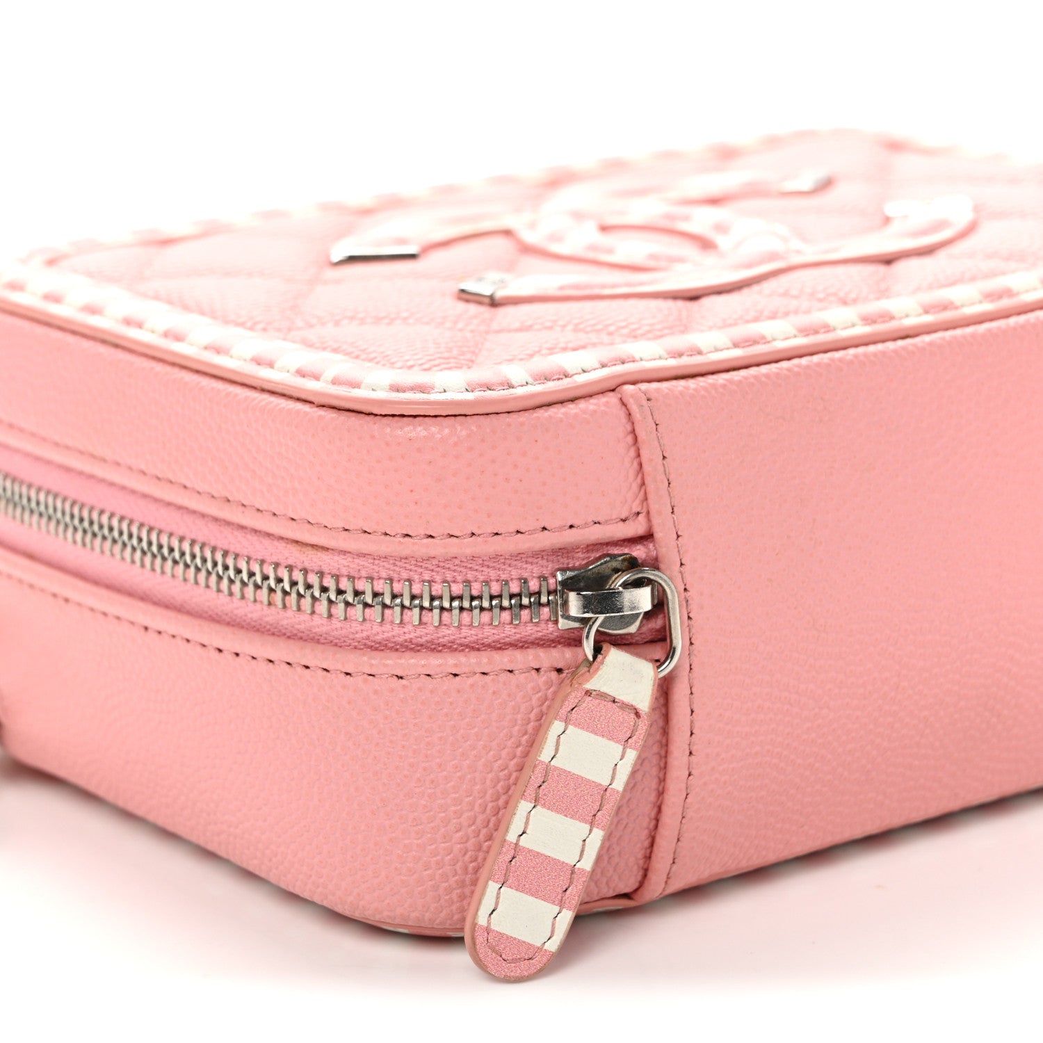 Caviar Quilted Striped CC Filigree Clutch With Chain Pink White