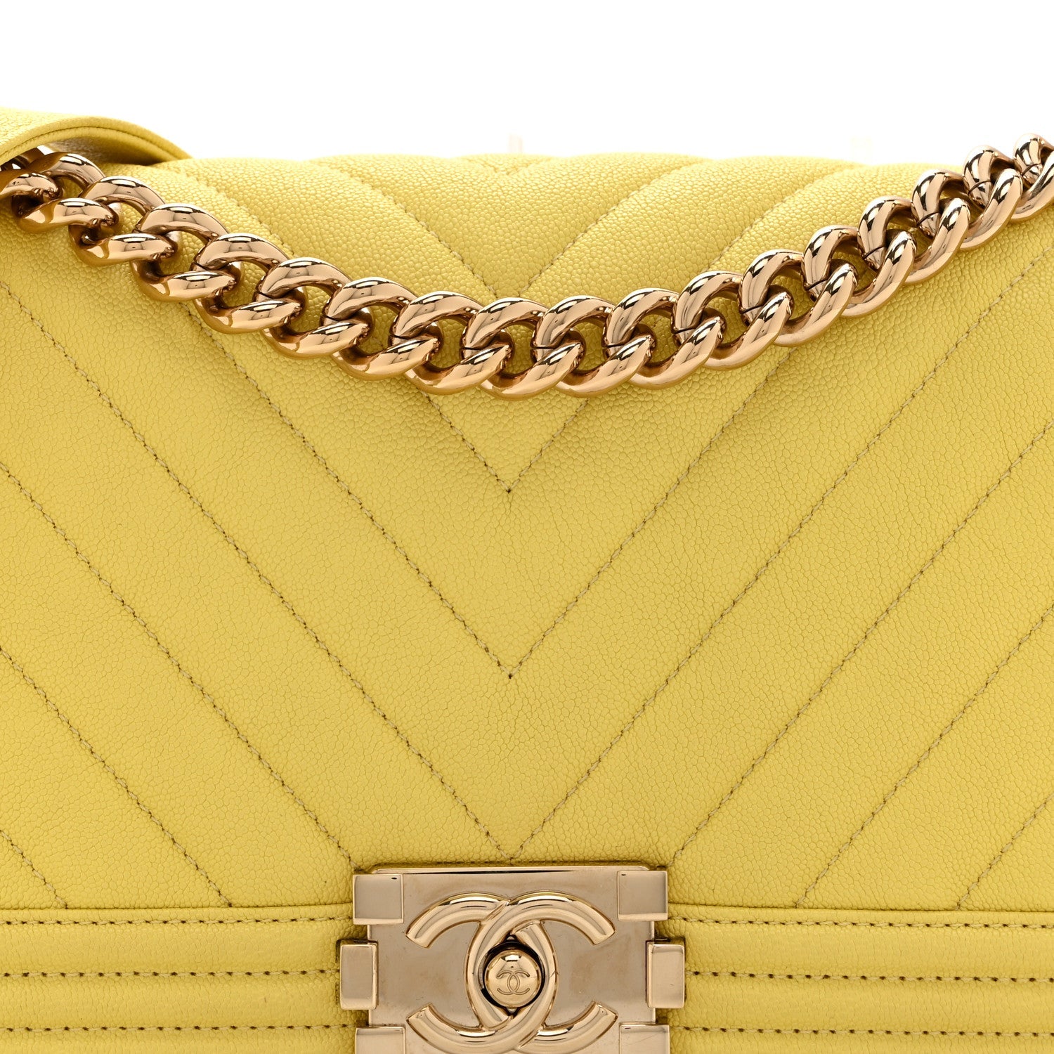 Caviar Chevron Quilted Medium Boy Flap Yellow