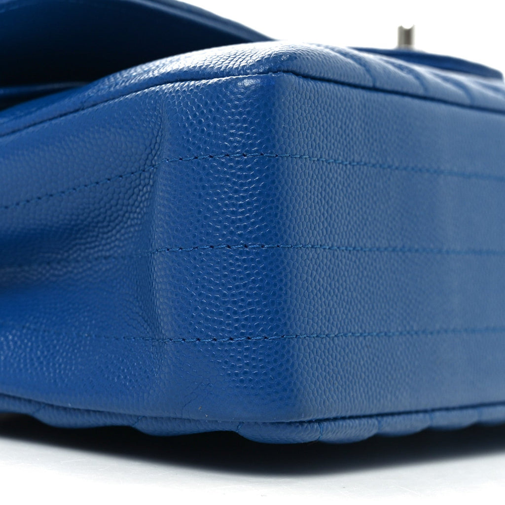 Caviar Chevron Quilted Medium Double Flap Blue