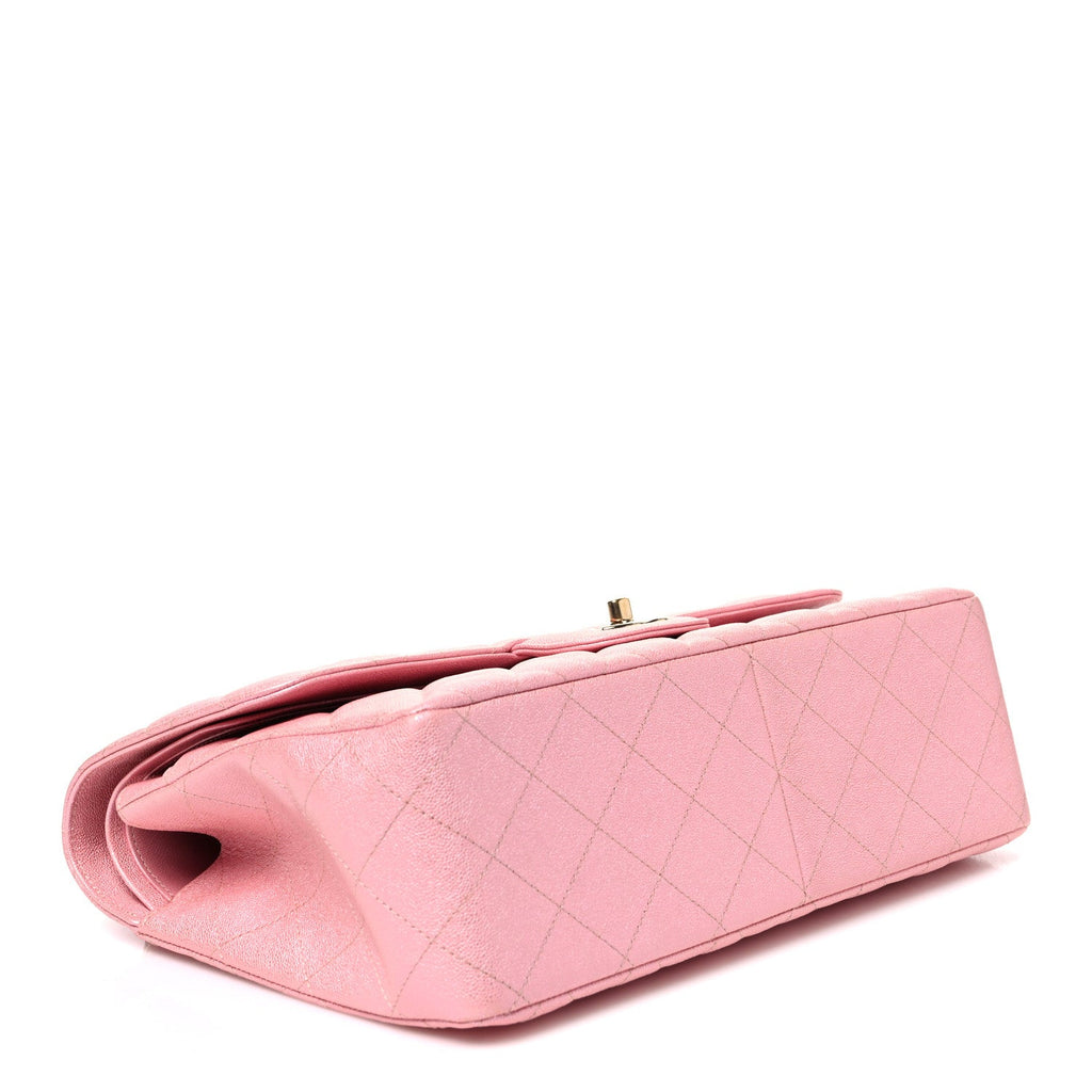 Iridescent Caviar Quilted Jumbo Double Flap Rose Pink