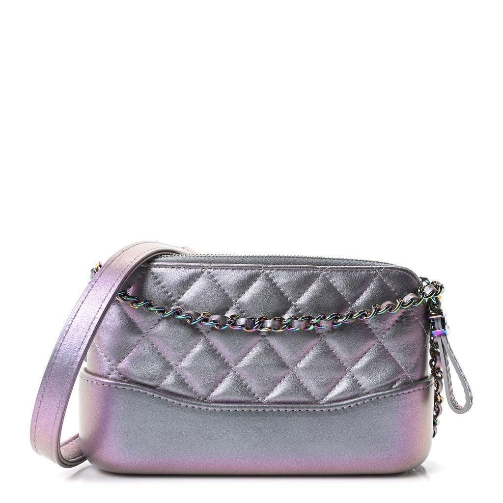 Iridescent Lambskin Calfskin Quilted Small Gabrielle Clutch With Chain Light Purple
