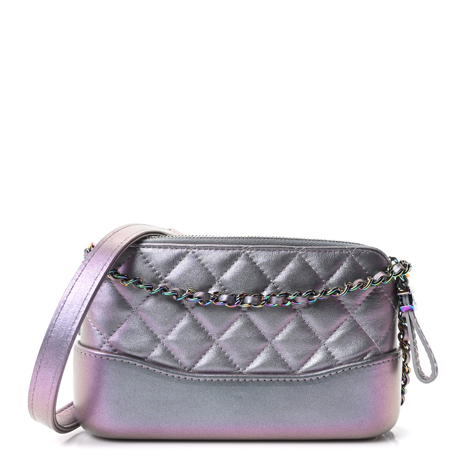 Iridescent Lambskin Calfskin Quilted Small Gabrielle Clutch With Chain Light Purple
