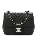 Caviar Chevron Quilted Mini Square Flap Black