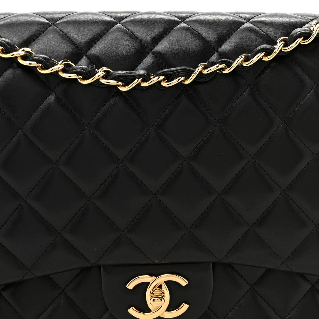 Lambskin Quilted Maxi Double Flap Black