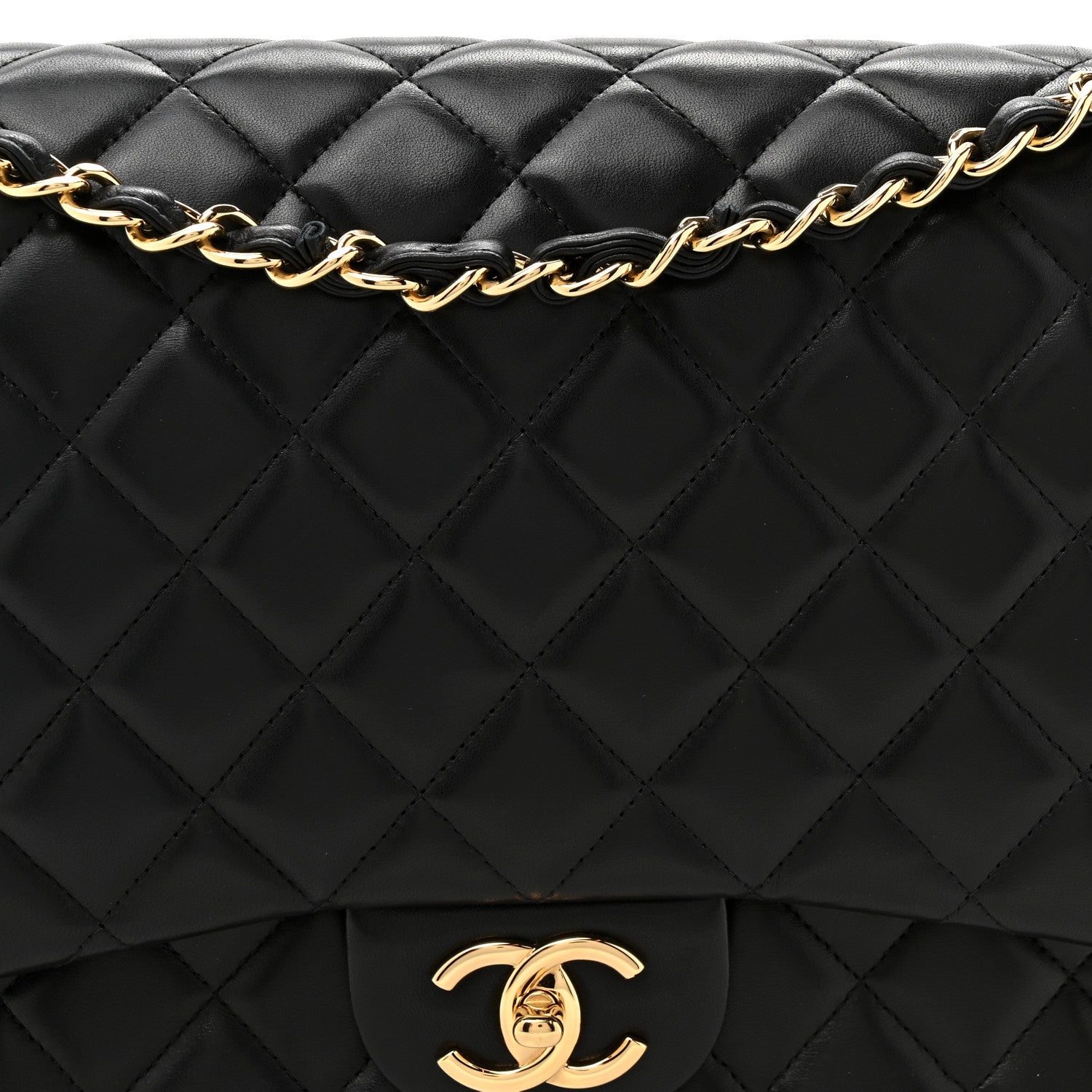 Lambskin Quilted Maxi Double Flap Black