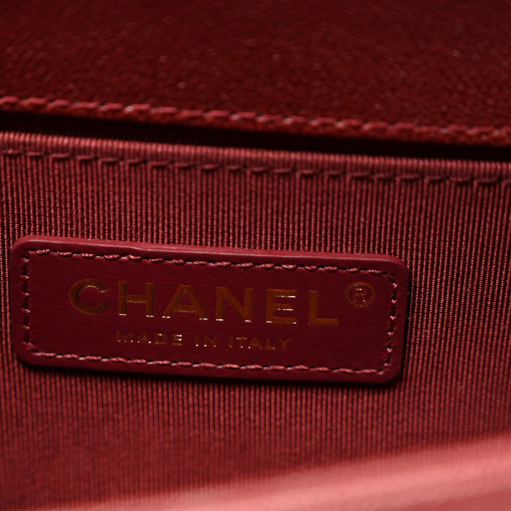 Caviar Quilted Small Boy Flap Burgundy