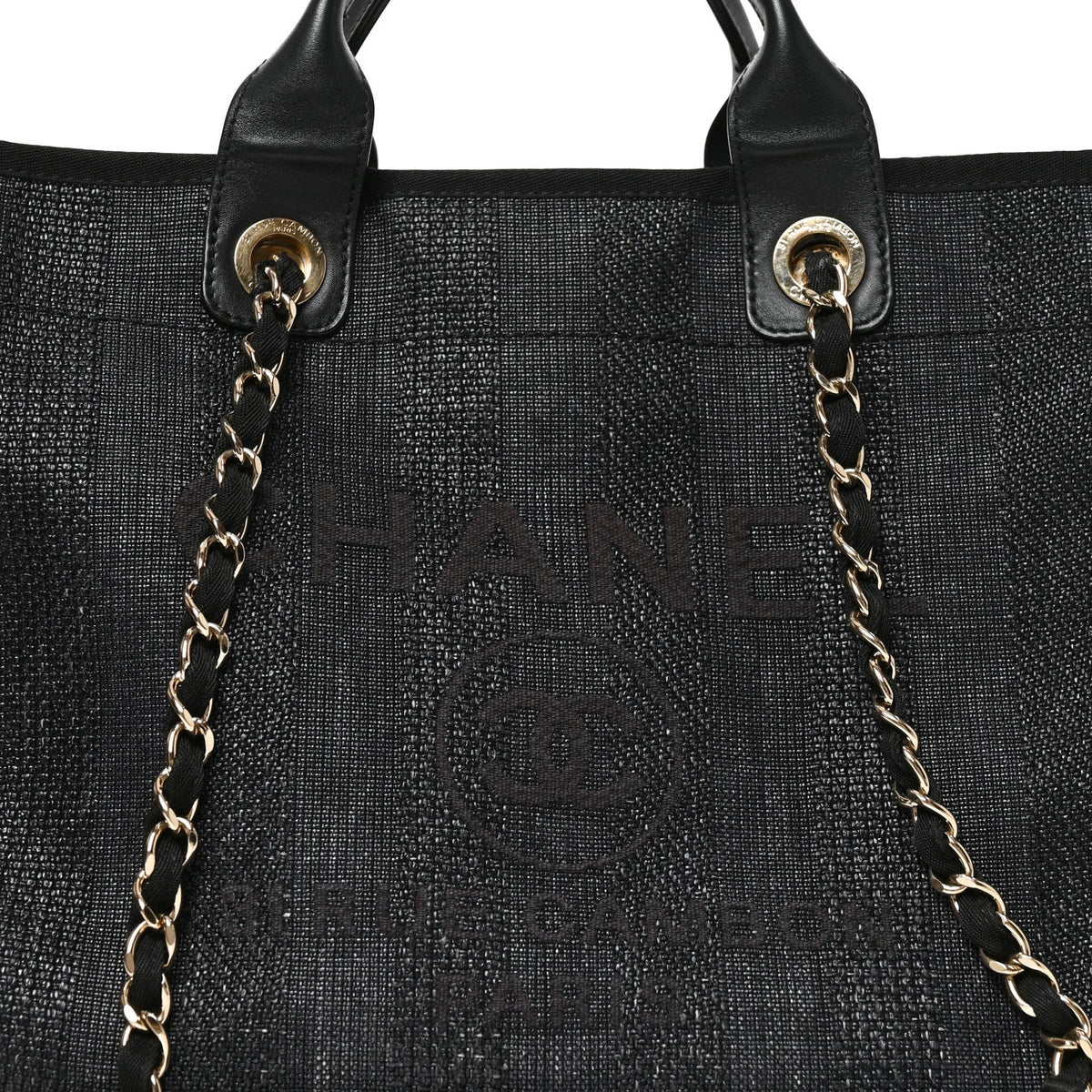 Mixed Fibers Calfskin Striped Medium Deauville Tote Black