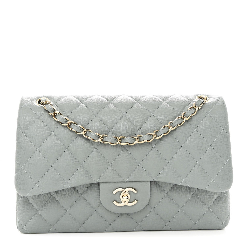 Caviar Quilted Jumbo Double Flap Light Blue
