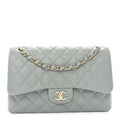 Caviar Quilted Jumbo Double Flap Light Blue