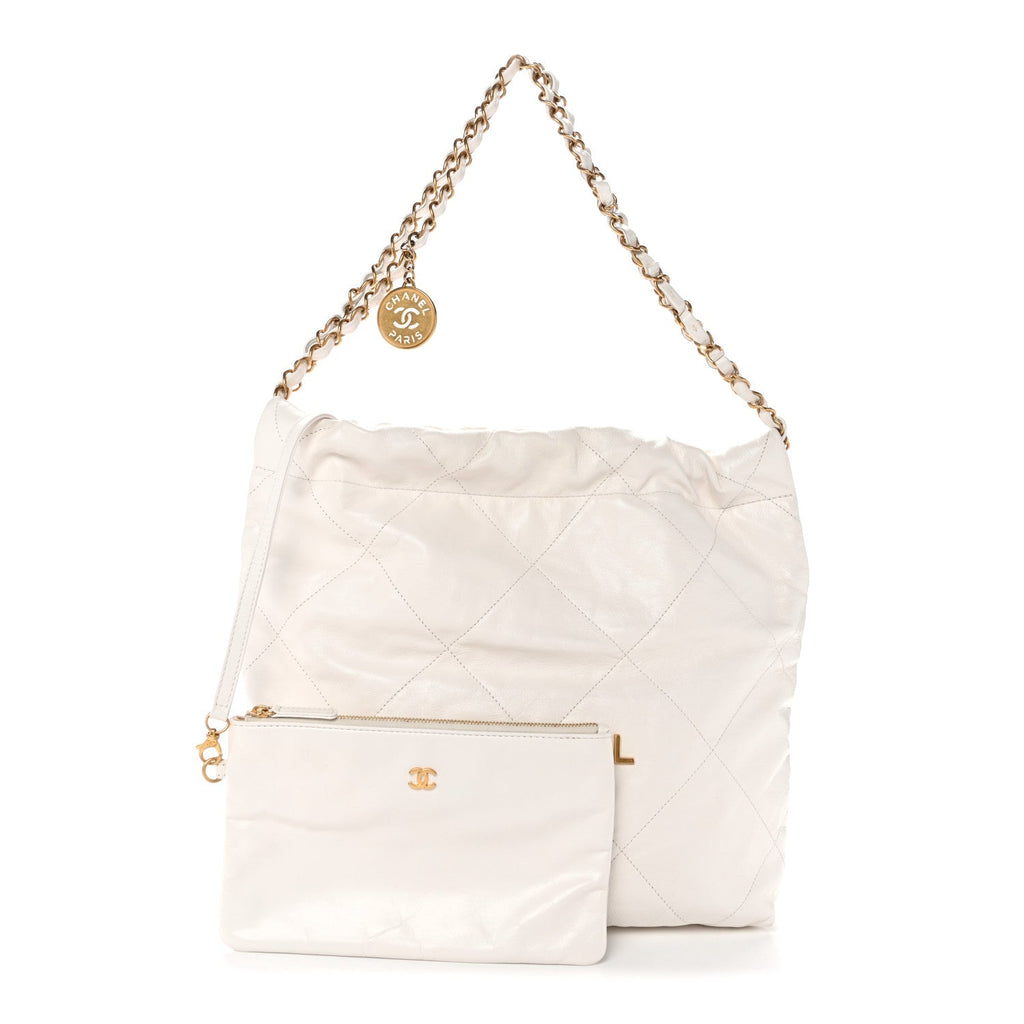 Shiny Calfskin Quilted Small Chanel 22 White