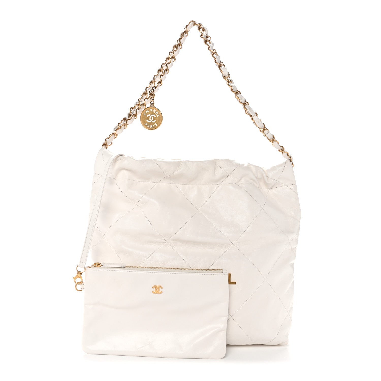 Shiny Calfskin Quilted Small Chanel 22 White