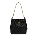 Shiny Crumpled Calfskin Quilted Medium Chanel 25 Handbag Black