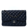 Lambskin Quilted Jumbo Double Flap Navy
