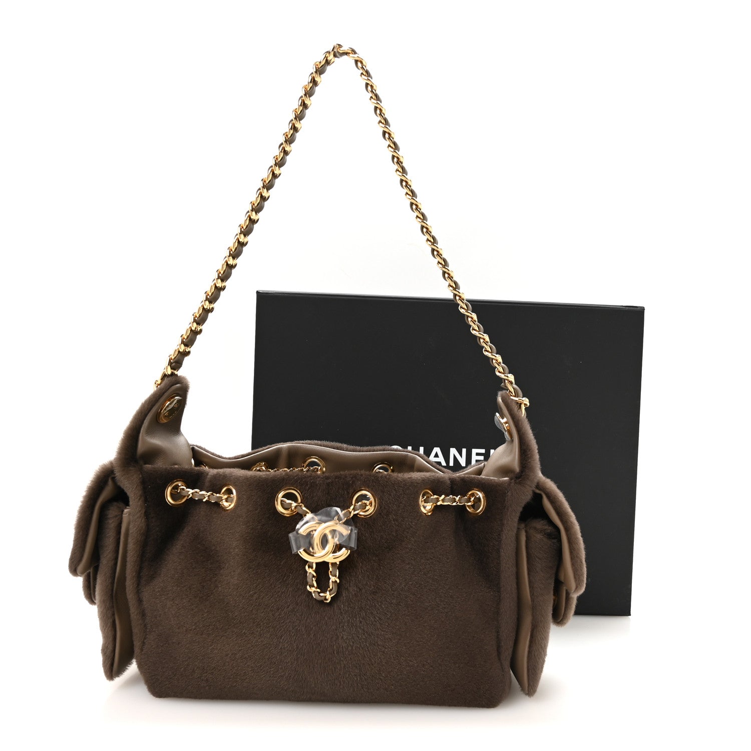 Pony Hair Mini Chanel 25 Handbag Dark Khaki