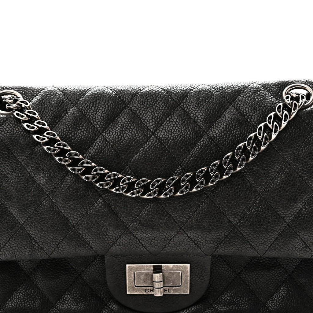 Washed Caviar Quilted 2.55 Reissue 225 Bijoux Chain Flap  Black