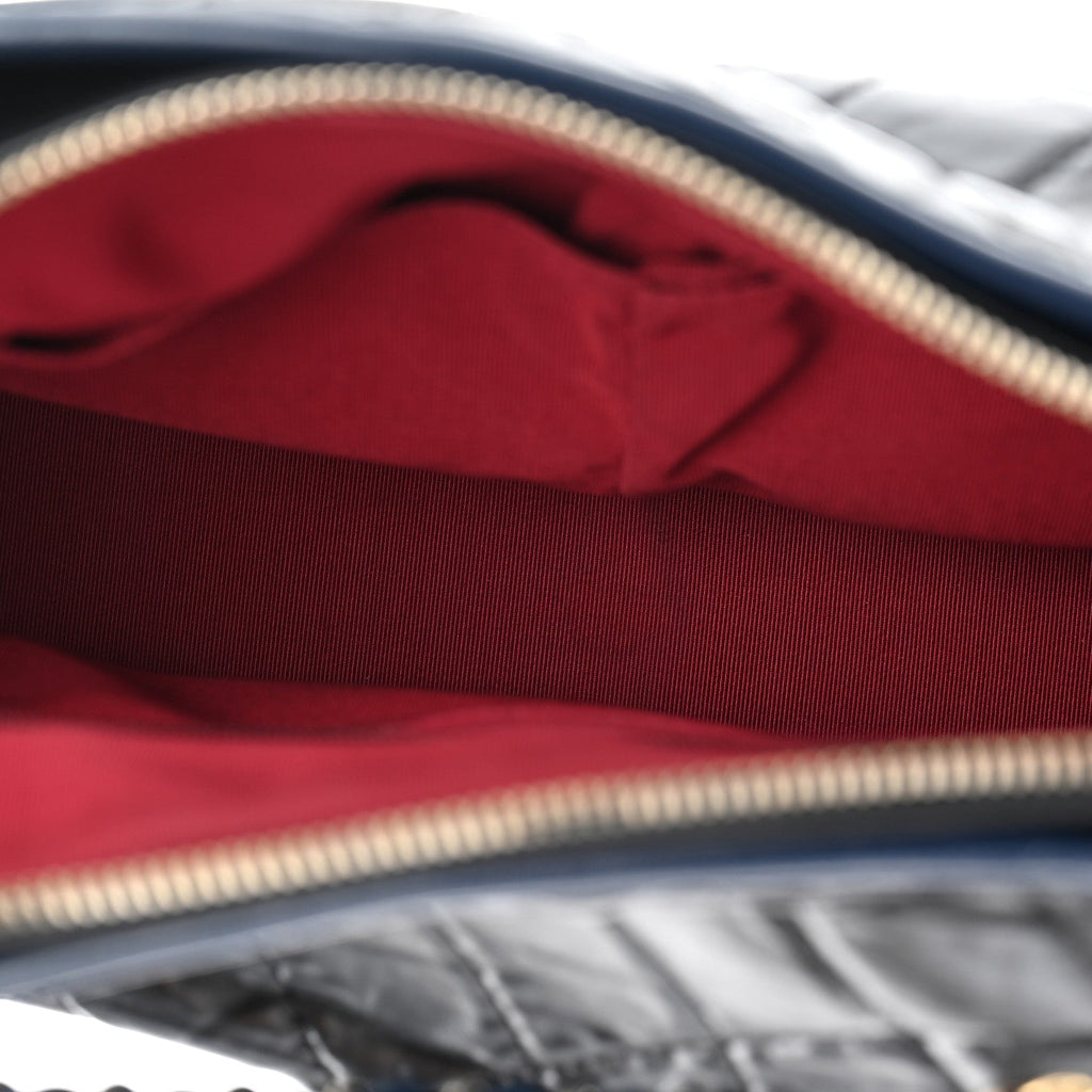 Aged Calfskin Quilted Medium Gabrielle Hobo Black Navy