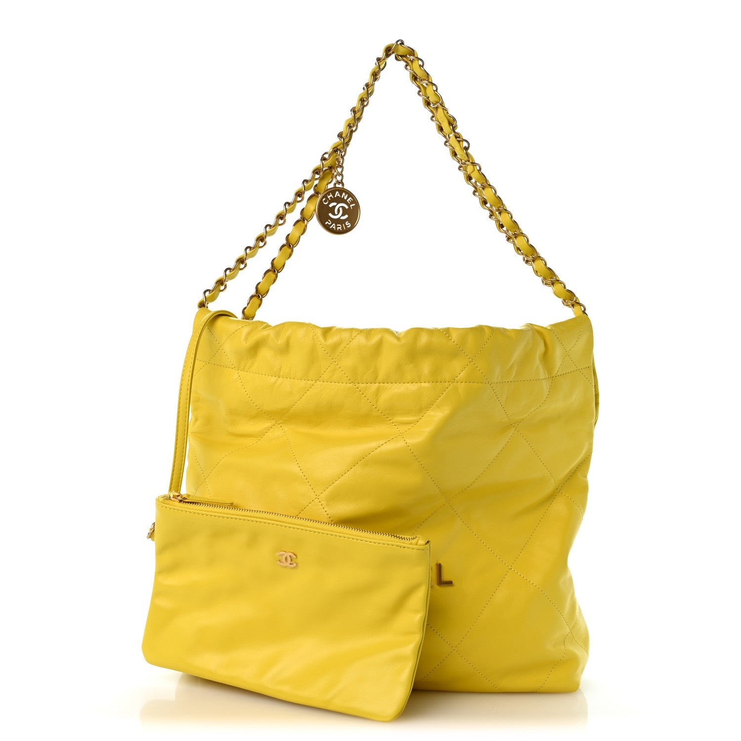 Shiny Calfskin Quilted Small Chanel 22 Yellow
