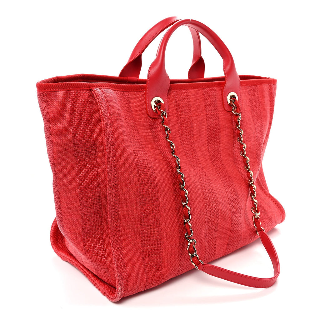Mixed Fibers Striped Medium Deauville Tote Red