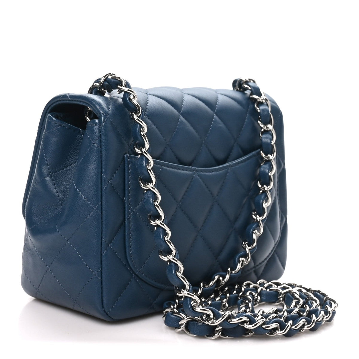 Lambskin Quilted Mini Square Flap Navy