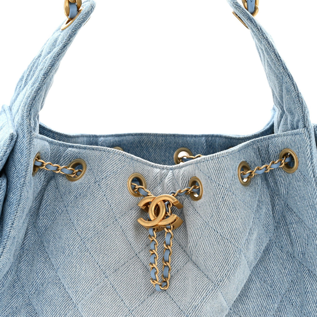 Washed Denim Quilted Small Chanel 25 Handbag Blue