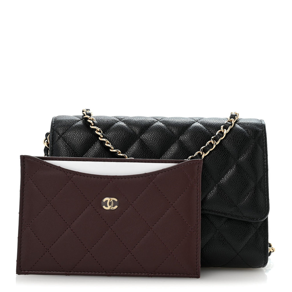 Caviar Quilted Compact Wallet On Chain WOC Black
