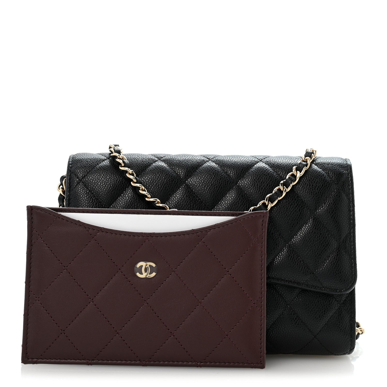 Caviar Quilted Compact Wallet On Chain WOC Black