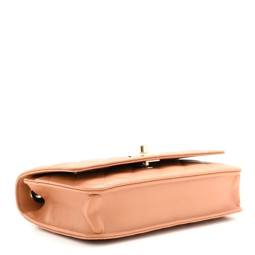 Lambskin Quilted Trendy CC Wallet On Chain WOC Camel