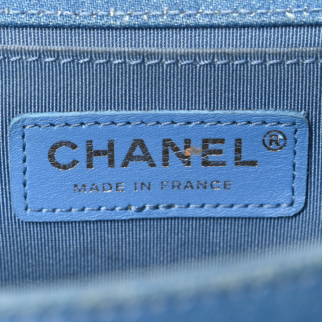 Denim Pleated Medium Boy Flap Light Blue