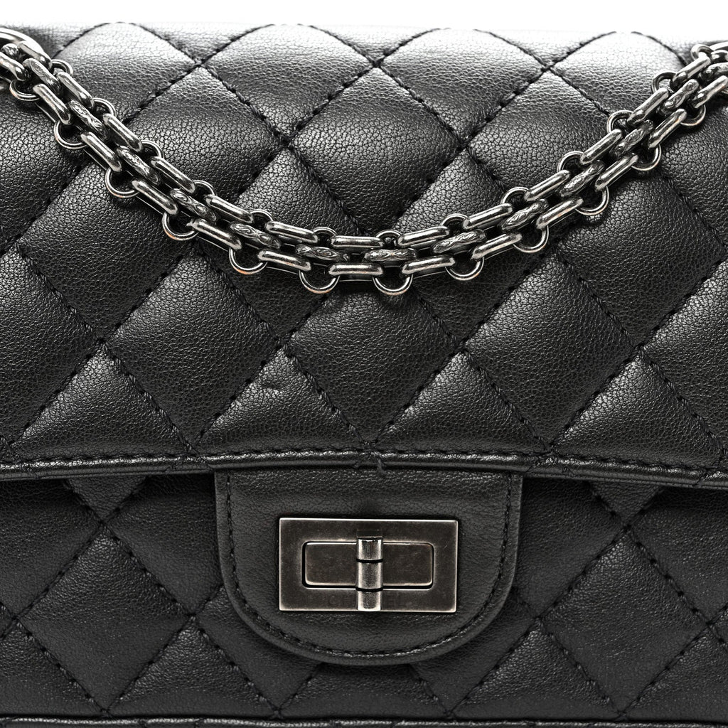 Metallic Sheepskin Quilted 2.55 Reissue Mini Flap Dark Silver