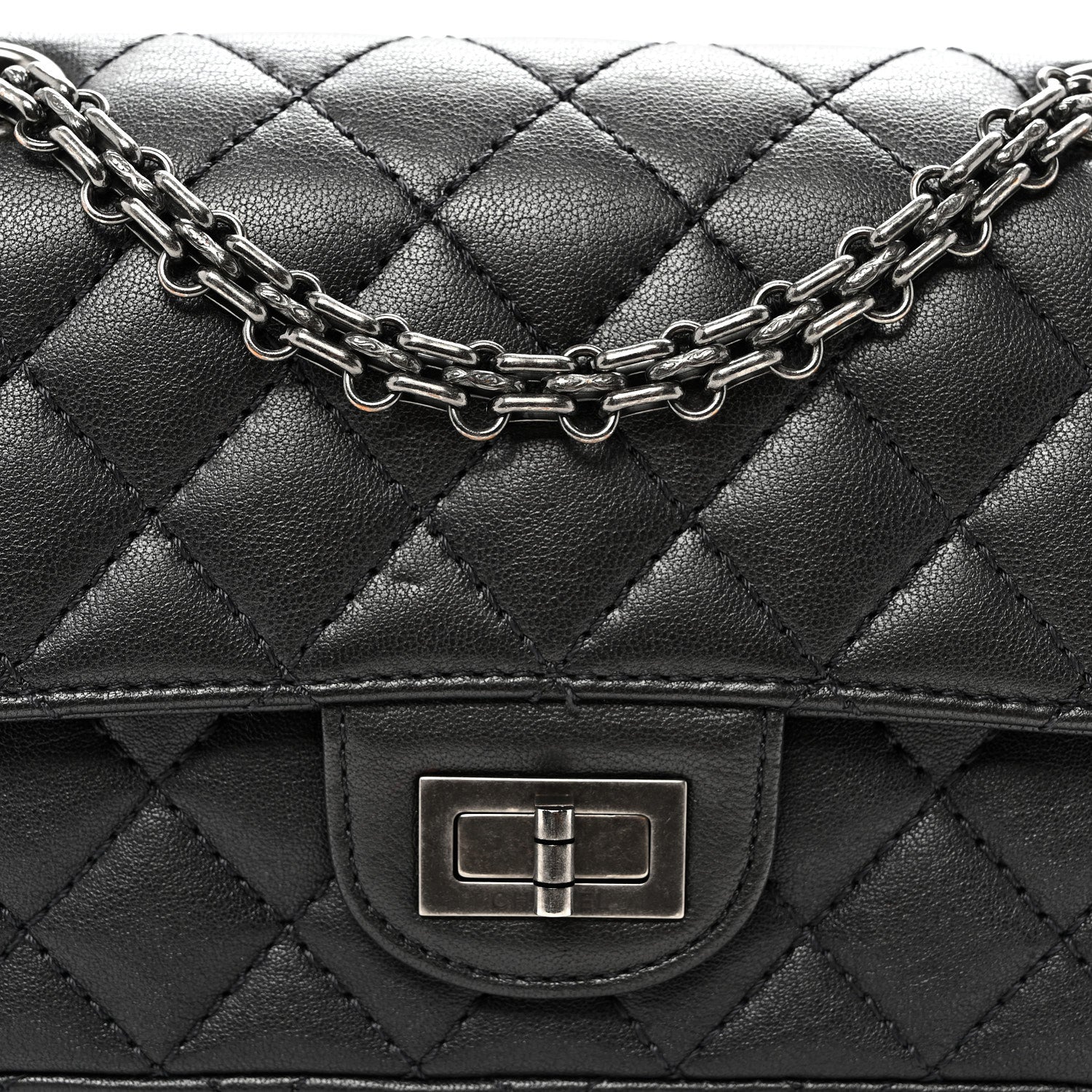 Metallic Sheepskin Quilted 2.55 Reissue Mini Flap Dark Silver