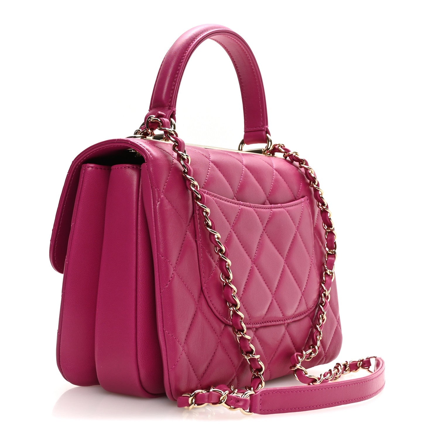 Lambskin Quilted Small Trendy CC Flap Dual Handle Bag Dark Pink