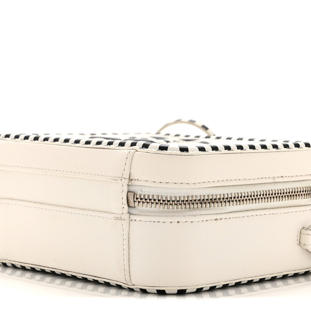 Caviar Quilted Striped Small CC Filigree Vanity Case White Black
