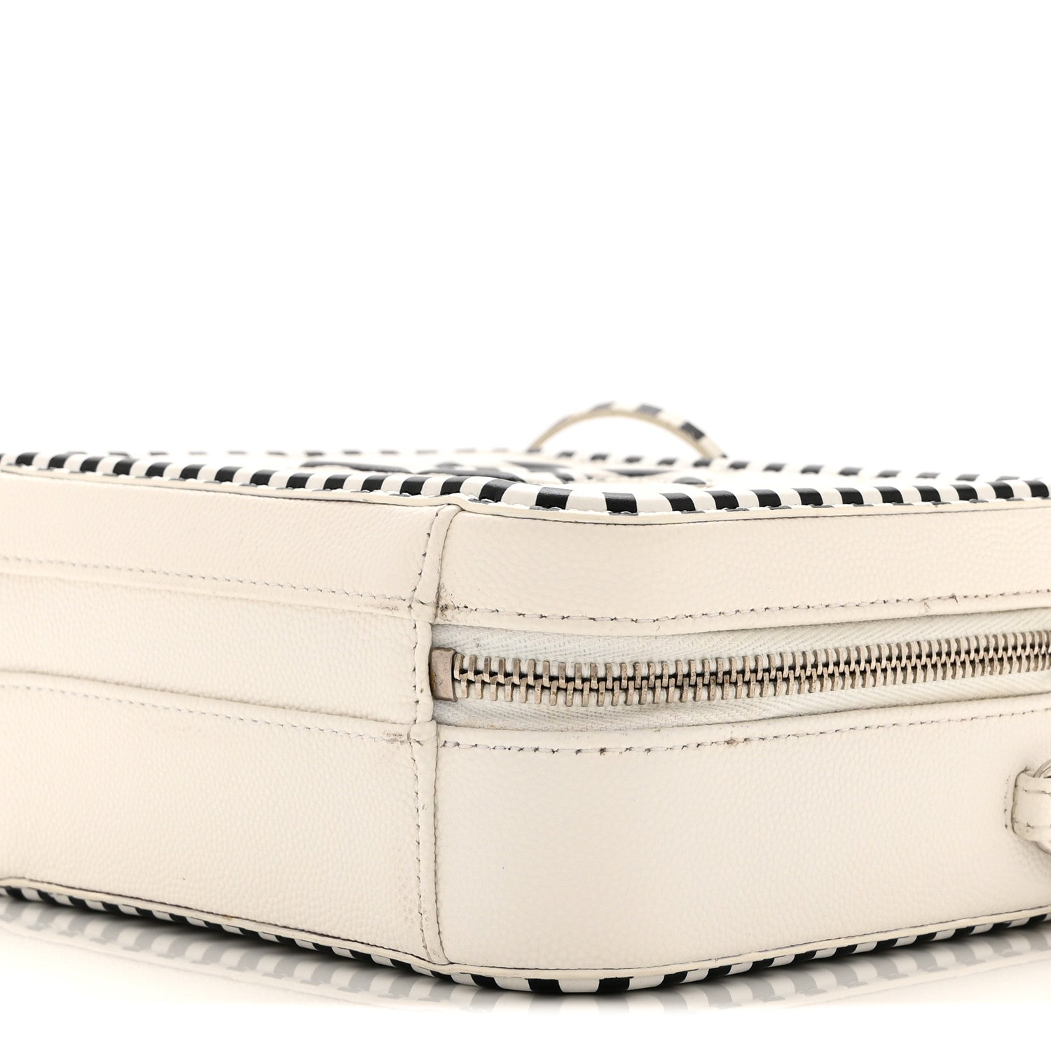 Caviar Quilted Striped Small CC Filigree Vanity Case White Black
