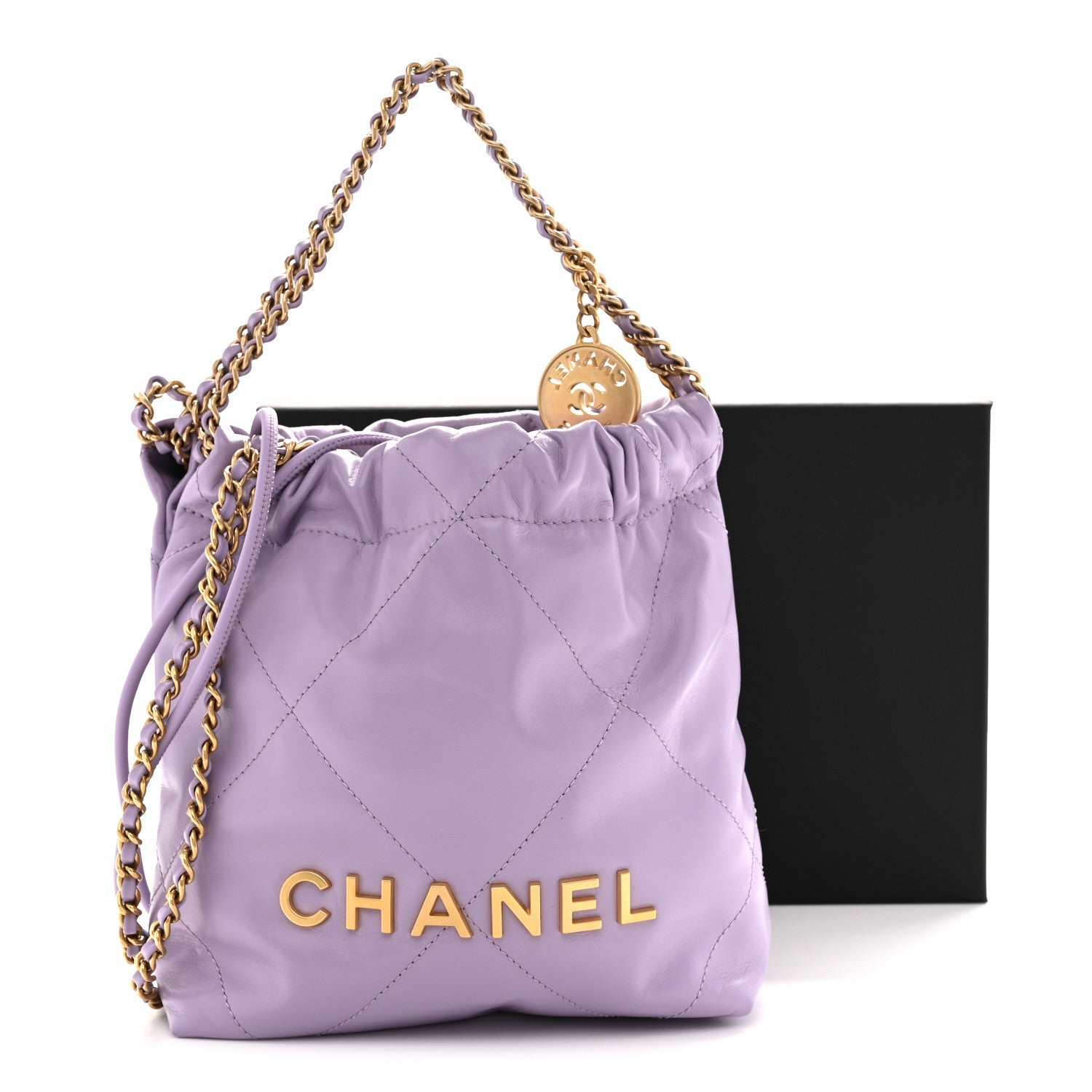 Shiny Calfskin Quilted Mini Chanel 22 Light Purple