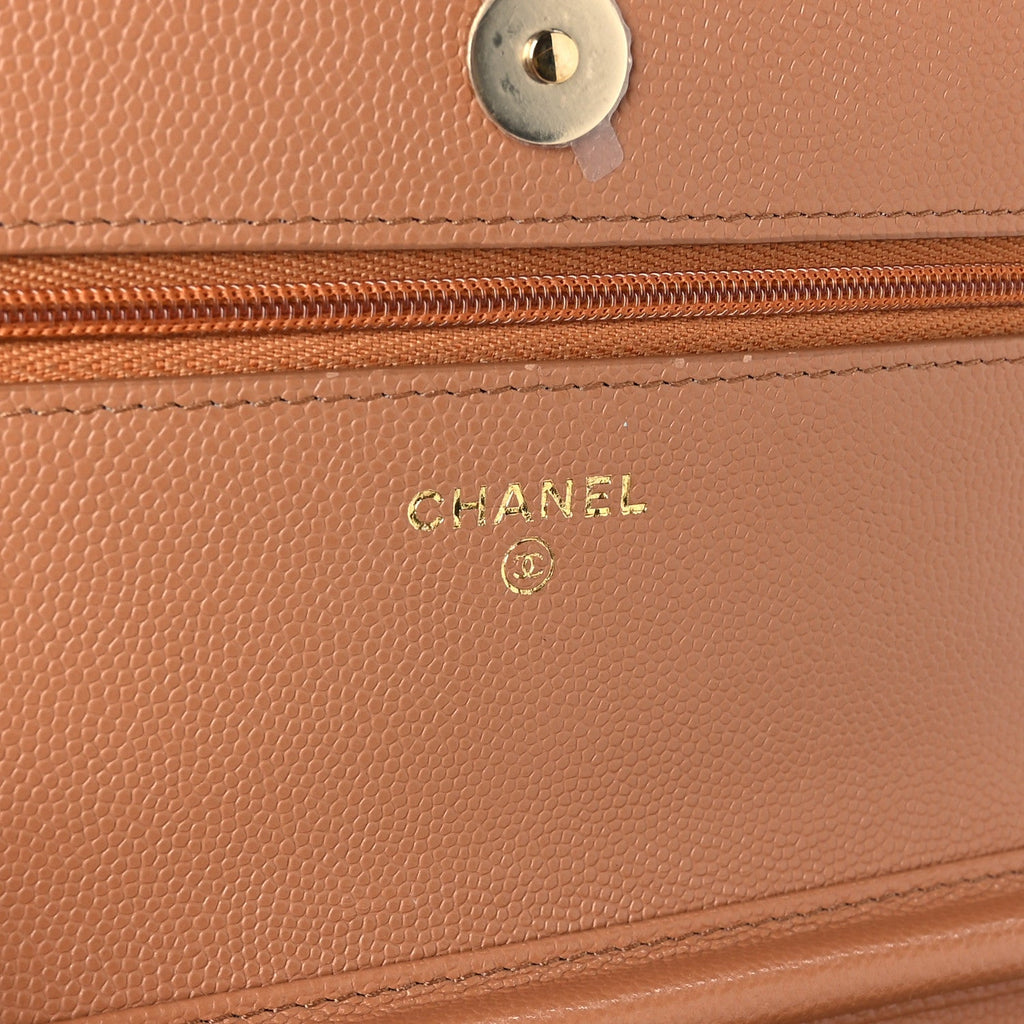 Caviar Quilted Studded CC Wallet on Chain WOC Brown