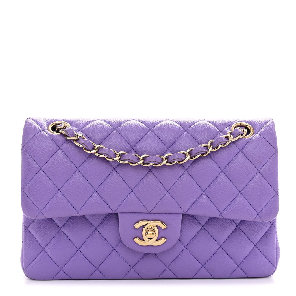 Caviar Quilted Small Double Flap Purple