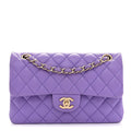 Caviar Quilted Small Double Flap Purple
